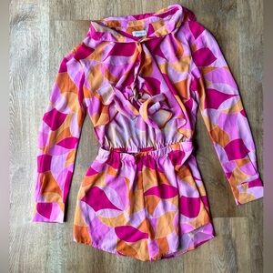 Lovers & Friends Retro 70s Print Tie Romper Pink Orange Festival Outfit boho
